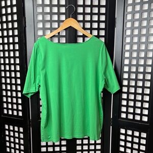 💚 Lauren Ralph Lauren Relaxed Top Women 3X Green Crew Stretch 💚